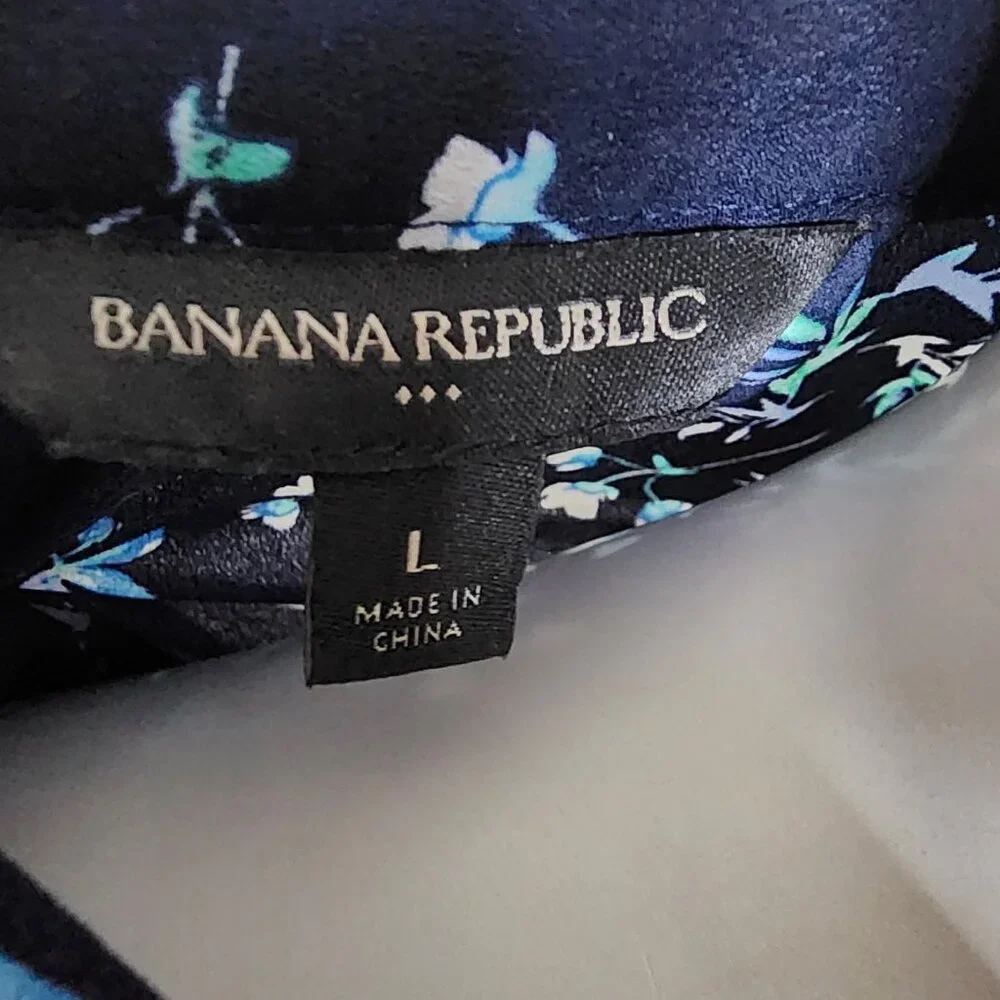 Banana Republic Dress Womens Size L Large Blue Floral Button Front‎ Sleeveless